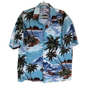 VTG Aloha Republic Hawaiian Shirt Men's Short Sleeve Tropical Palm Tree Wave